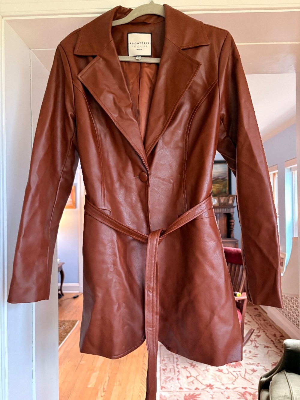 Bagatelle Copper Brown Vegan Faux Leather Western Country Belted City Trenchcoat